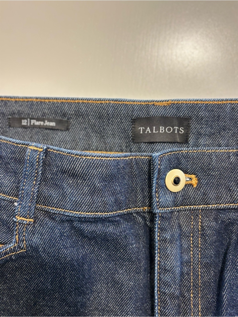 Talbots Daphne Wash Flare Jeans Size 12 Dark Wash Stretch Denim